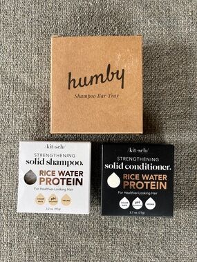 KITSCH Solid Shampoo & Conditioner Strengthening Rice Water Protein Bars w/ Tray